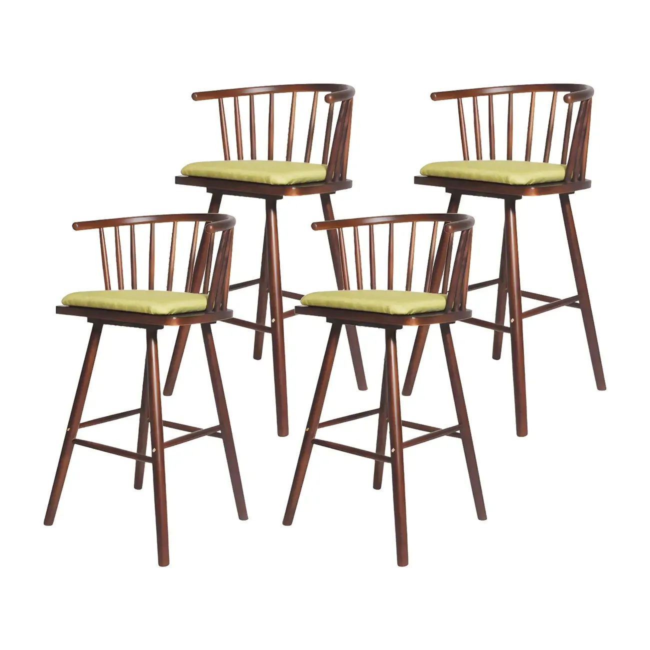 Traditional Wooden Low Back Bar Stool with Cushioned Seat