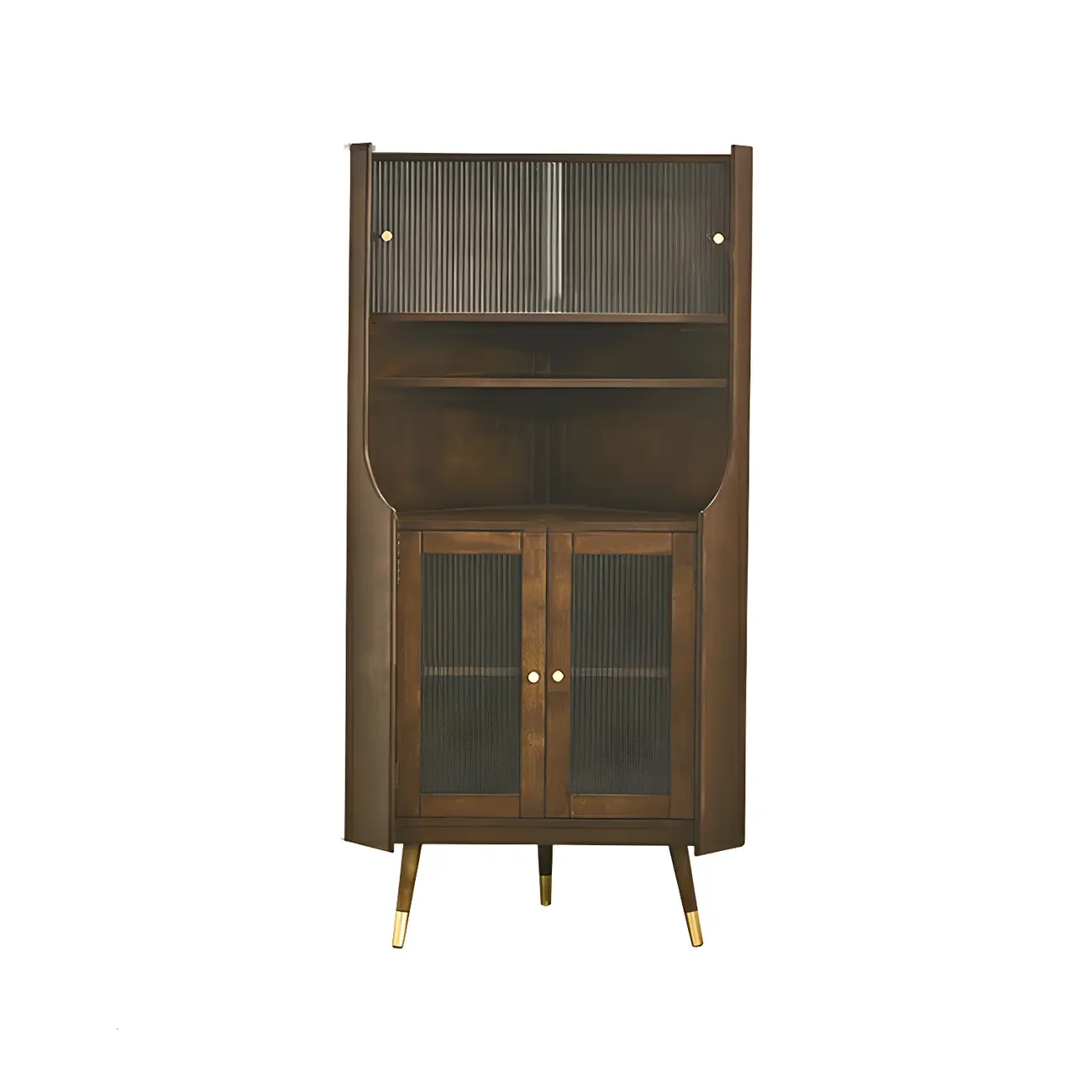 Adjustable Shelves Wood Cherry Open Corner China Cabinet