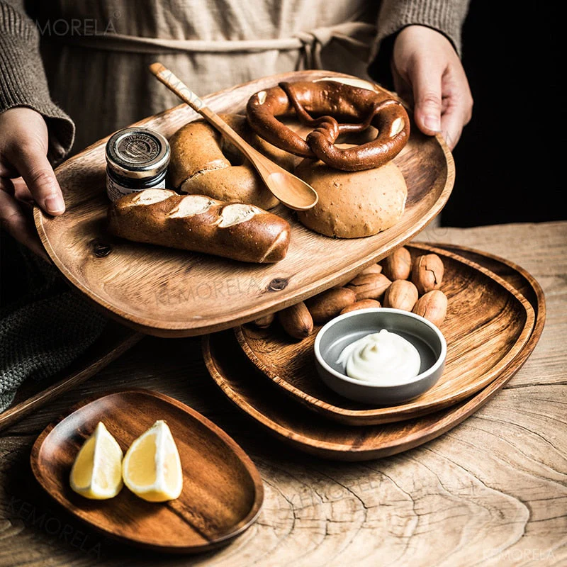 HULIANFU Whole Wood lovesickness Wood Irregular Oval Solid Wood Pan Plate Fruit Dishes Saucer Tea Tray Dessert Dinner Plate Tableware Set - Deanwangkt
