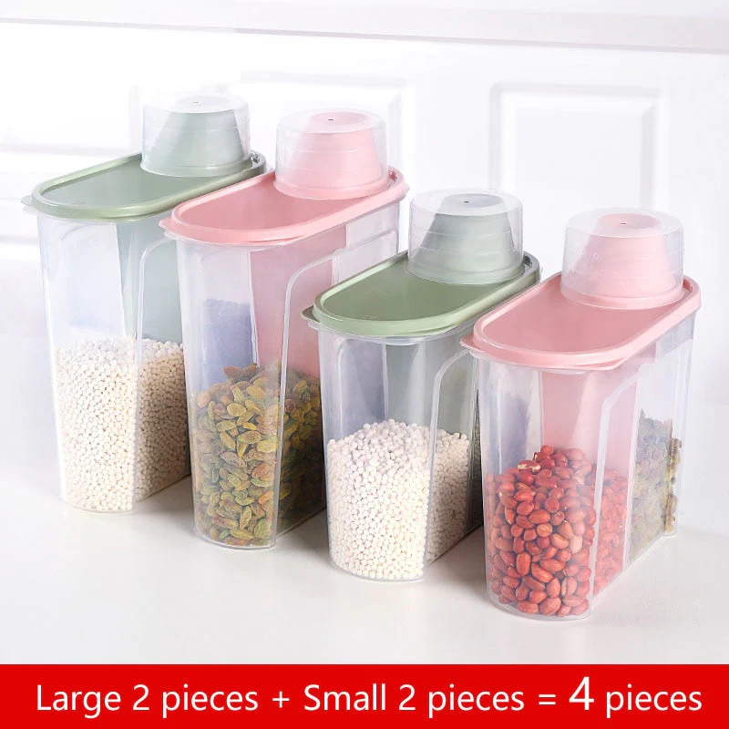 HULIANFU PP Food Storage Box Plastic Clear Container Set with Pour Lids Kitchen Storage Bottles Jars Dried Grains Tank 1.9L-2.5L H1211 - Deanwangkt