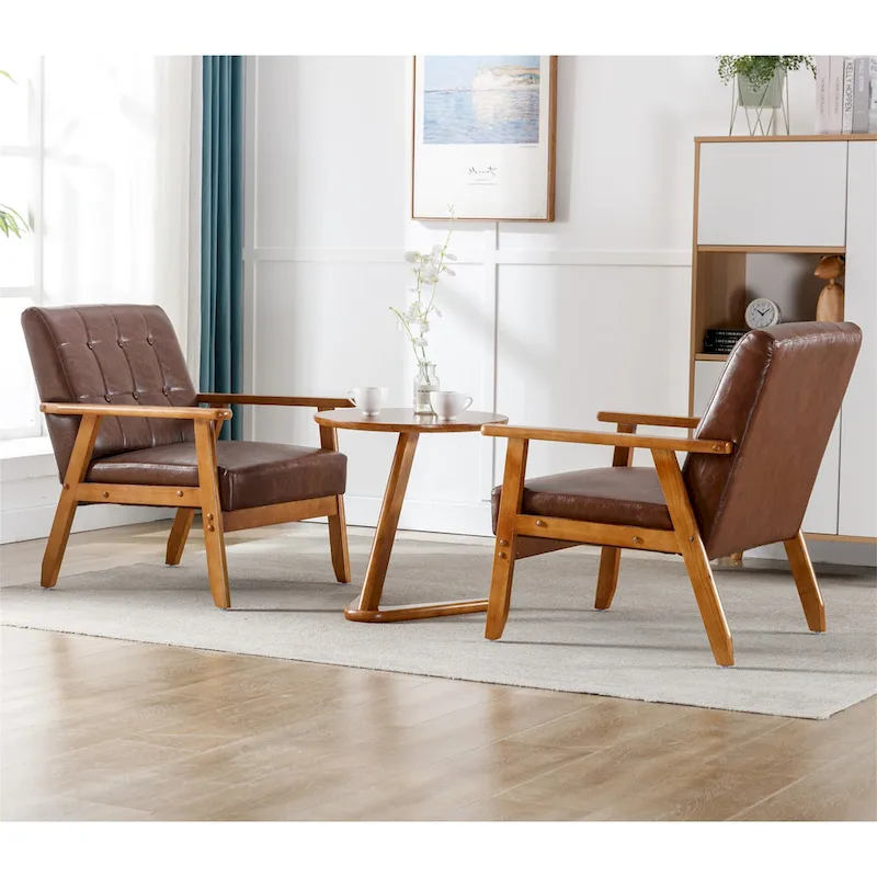 Mid Century Modern Accent Chairs Set of 2 with Side Table