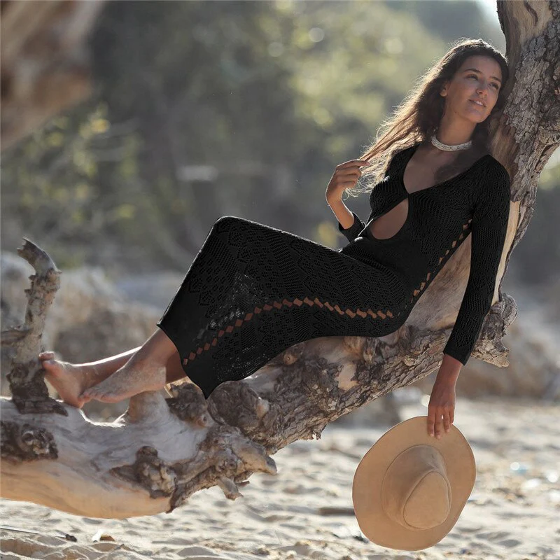 Sexy Beach Wear Cover Up Sleeveless Hollow Dress Crochet Knitted Woman Swimwear Bikini Cover Up Hand Made Beach Dresses - Deanwangkt