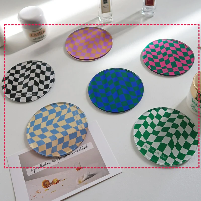HULIANFU Nordic Ins Coffee Shop Simple Chessboard Lattice Acrylic Coaster Model Room Soft Photo Props Home Decoration - Deanwangkt