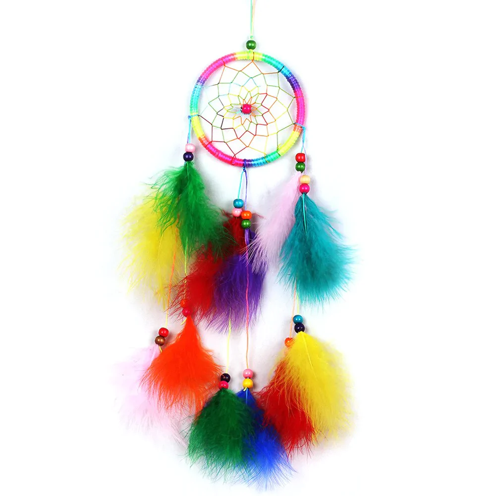 HULIANFU New Indian Style Dreamcatcher Moon Handmade Wind Chimes Wall Ornament Girls Room Decoration Feather Dream Catcher - Deanwangkt