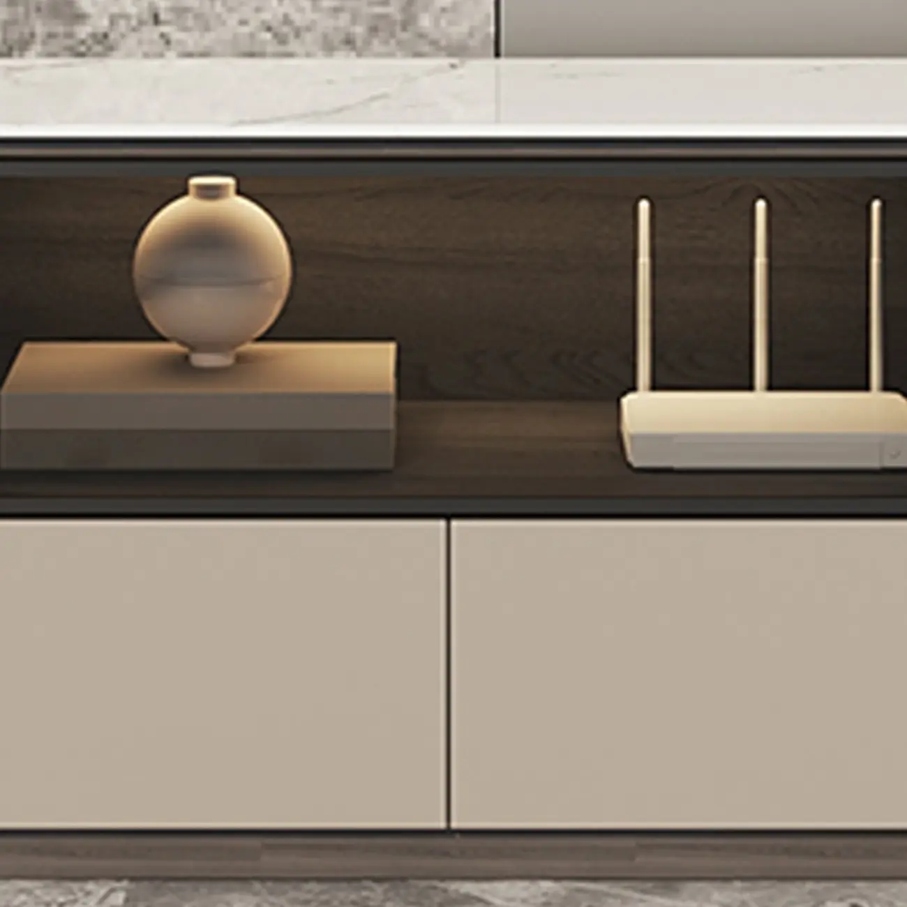 94 Dark Gray Stone Long Cabinet TV Stand with LED Lights