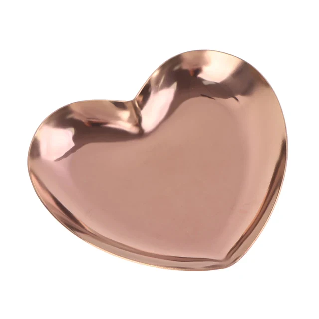 HULIANFU Nordic Stainless Steel Storage Tray Dish Jewelry Ring Organizer Bread Dessert Snack Plate Golden Heart Shaped Plate Home Decor - Deanwangkt