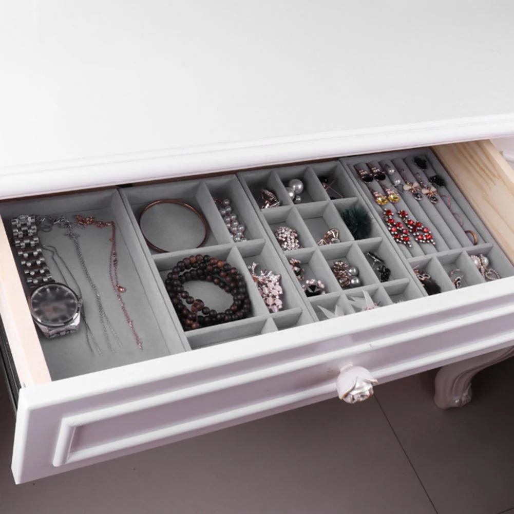 HULIANFU Jewelry Box Showcase Drawer Storage Multi-Grids Classification Storage Flannel Necklace Rings Earrings Storage Case for Home - Deanwangkt