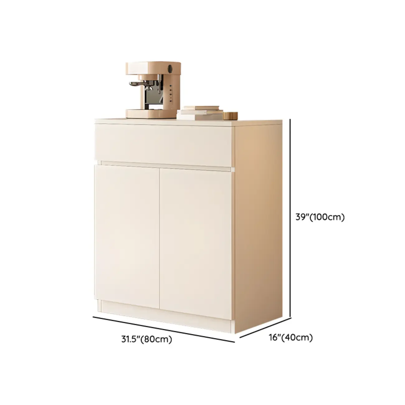 White Wooden Credenza with Drawers and Cabinets