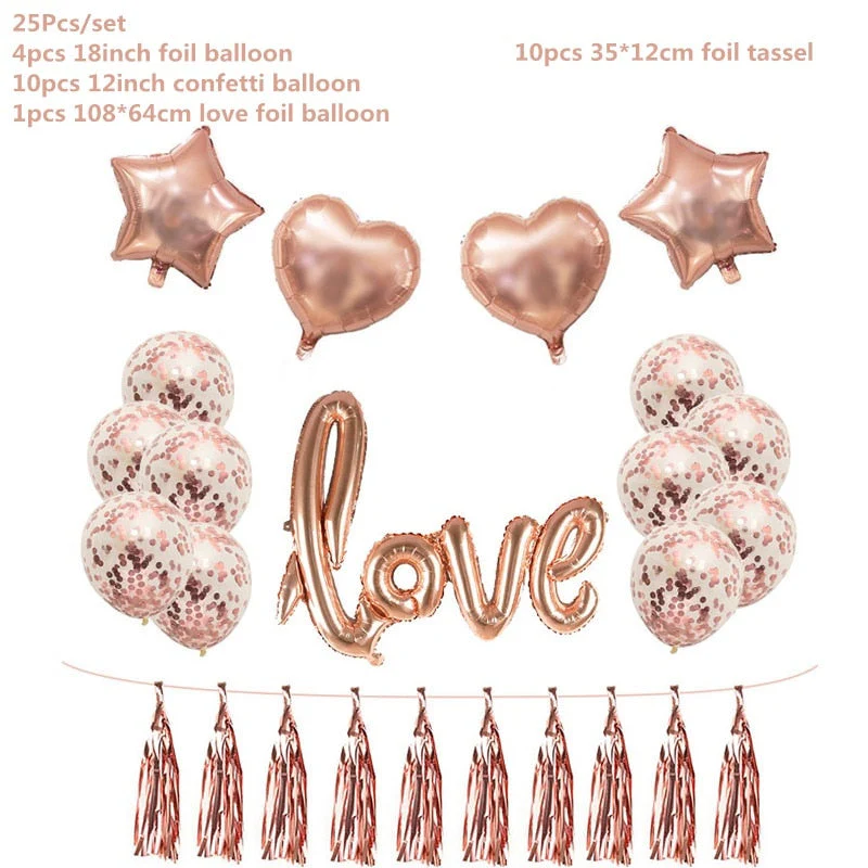 HULIANFU Rose Gold Wedding Birthday Party Balloons Happy Birthday Letter Foil Balloon Baby Shower Anniversary Event Party Decor Supplies - Deanwangkt