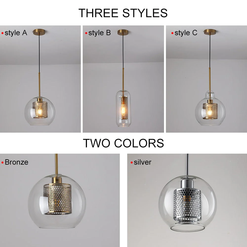 HULIANFU Sliver Bronze Loft Modern Pendant Light Glass Ball Hanging Lamp Kitchen Light Fixture Dining Hanglamp  Living Room Luminaire - Deanwangkt