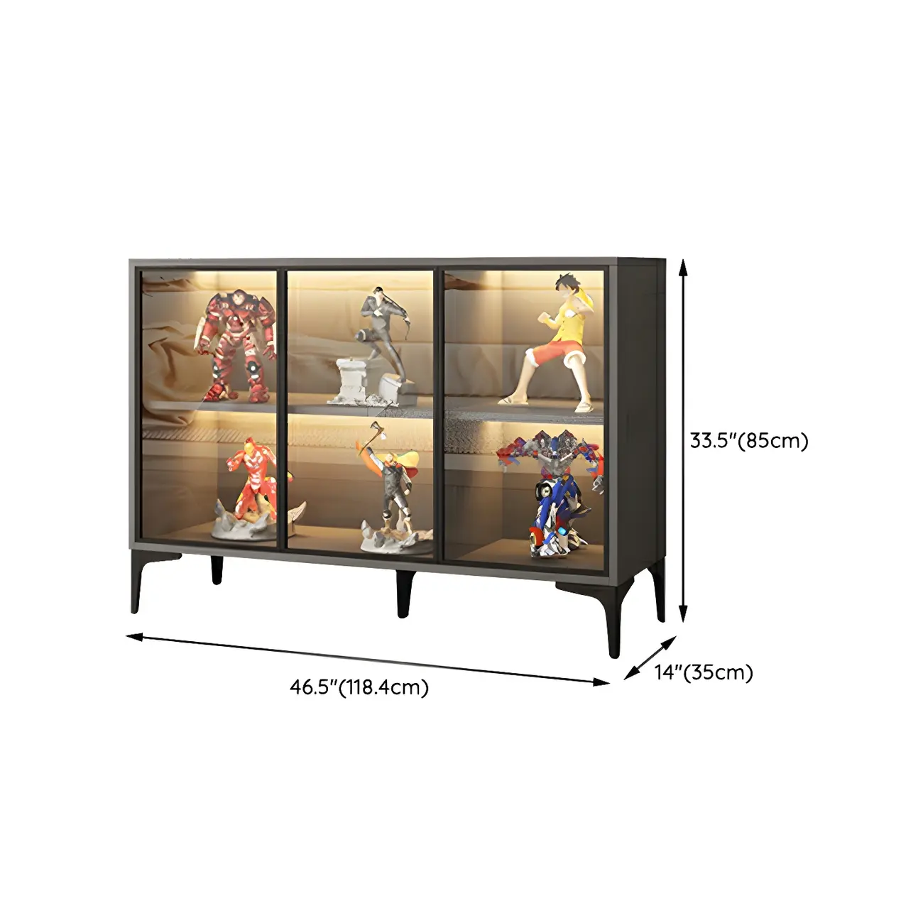 Freestanding Black Tempered Glass Wood Display Cabinet