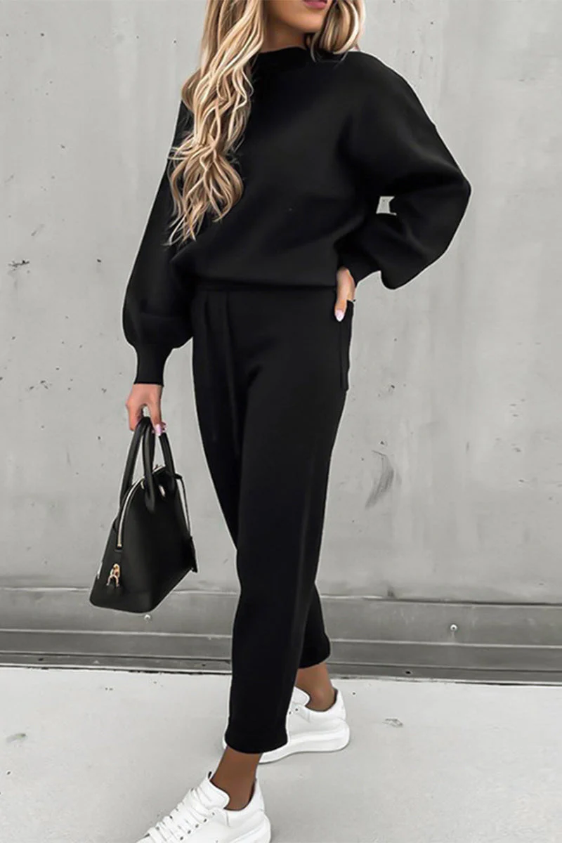 hulianfu Casual Simplicity Solid Patchwork Half A Turtleneck Long Sleeve Two Pieces - Deanwangkt