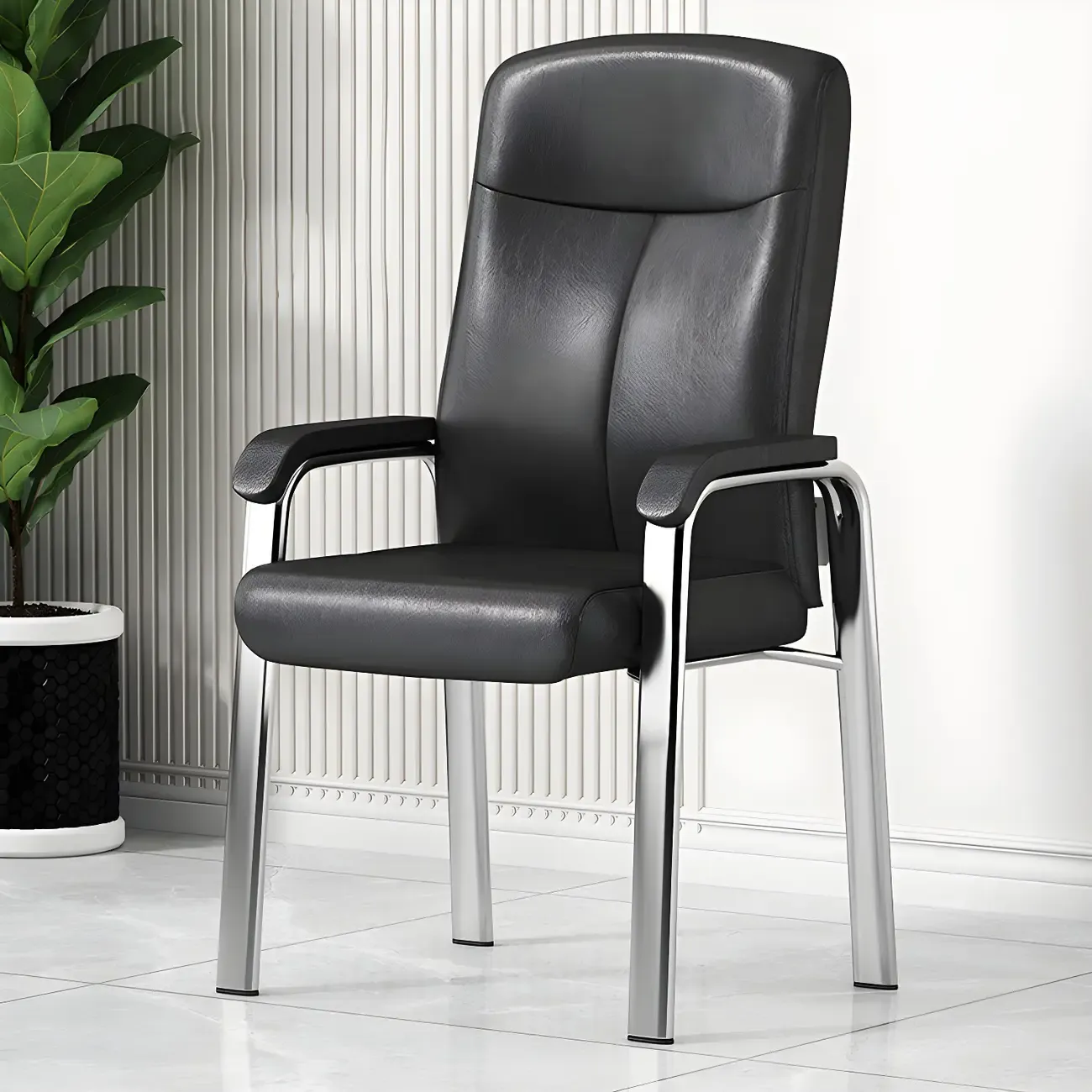 HomeyFad Modern Leather Metal 4-Leg Office Chair with Arms