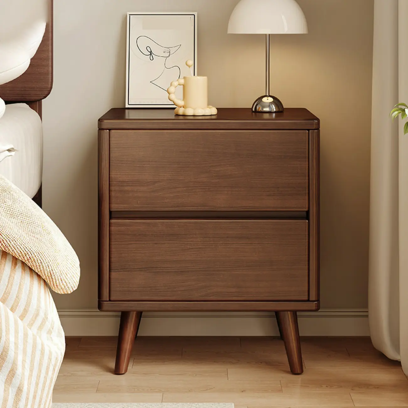 Natural Finish Wood Nightstand with Drawers