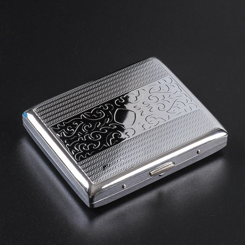 HULIANFU Silver Portable Metal Cigarette Case for Thick Cigarettes Flip Open Traveling Cigarette Container Box Holder Outdoor Smoking1PC - Deanwangkt