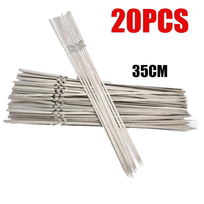 HULIANFU Skewers for Barbecue Reusable Grill Stainless Steel Skewers Shish Kebab BBQ Camping Flat Forks Gadgets Kitchen Accessories Tools - Deanwangkt