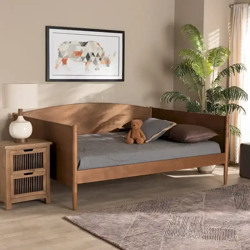 Veles Mid-Century Modern Ash Walnut Finished Wood Full Size Daybed