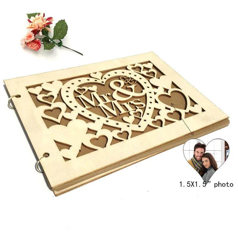 HULIANFU New Wooden Wedding Guestbook Reception Book Sign-in Book Personalized Mr. and Mrs. Photo Frame Wedding Decoration Supplies - Deanwangkt