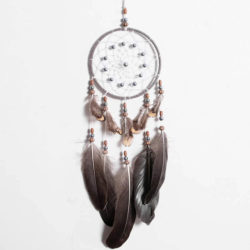 HULIANFU Original silver gray dream catcher 2 ring Indian feather hanging art gifts to bestie friends creative valentine's day gifts - Deanwangkt
