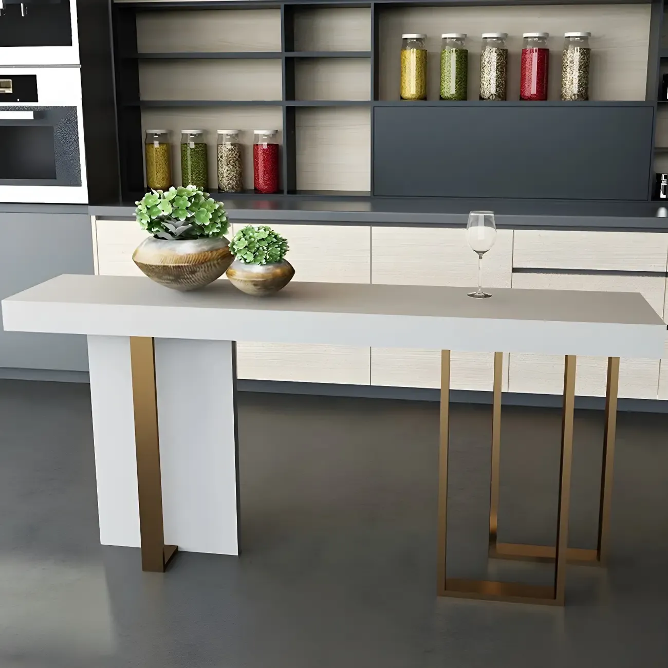 Glam White Faux Marble Gold Legs Bar Tables