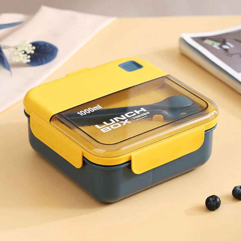 HULIANFU Lunch Box 2 Layers Grids Student Office Worker Microwave Hermetic Bento Box Outdoor Picnic Fruit Food Container with Fork Spoon - Deanwangkt