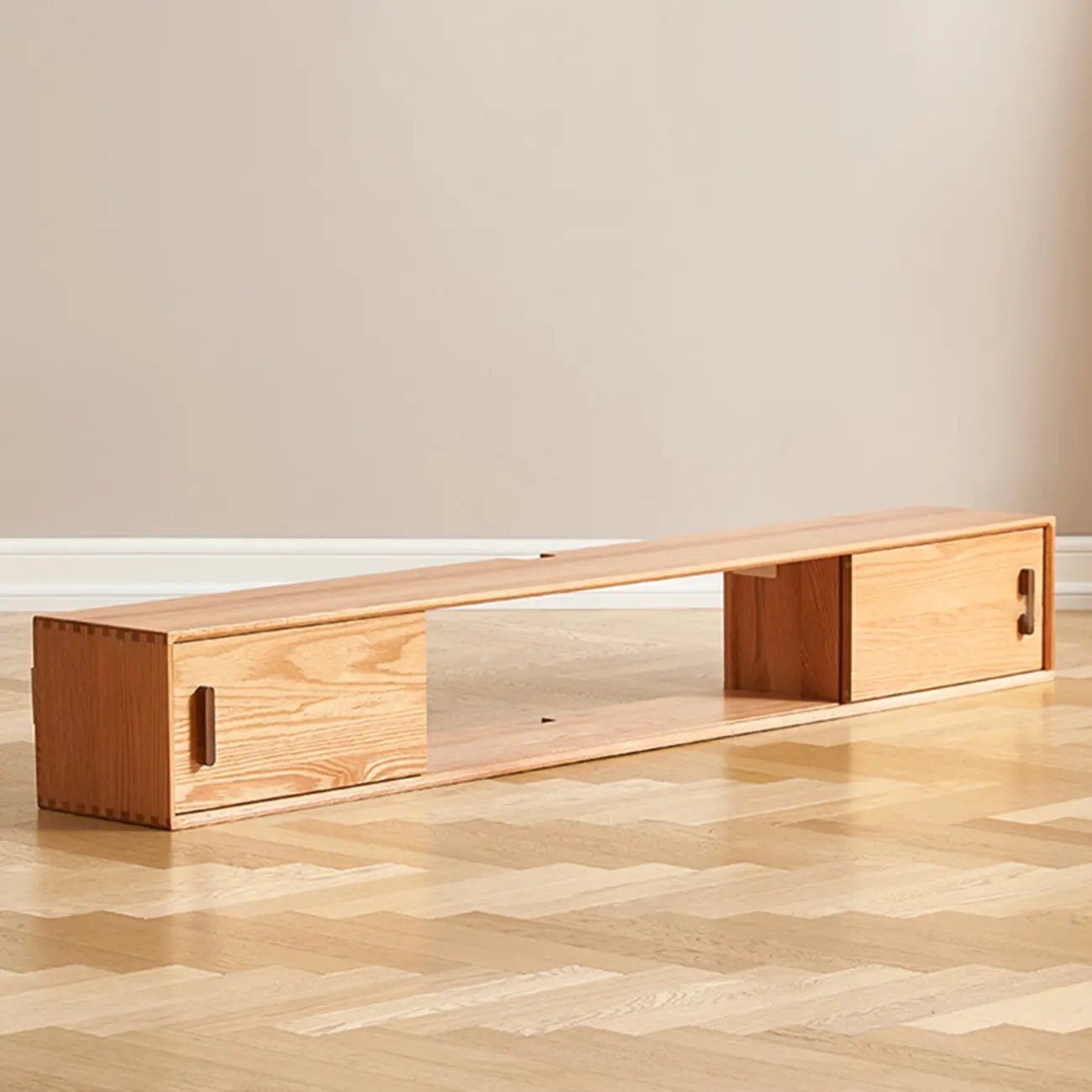 Natural Wood Wall Mount TV Stand Entertainment Center