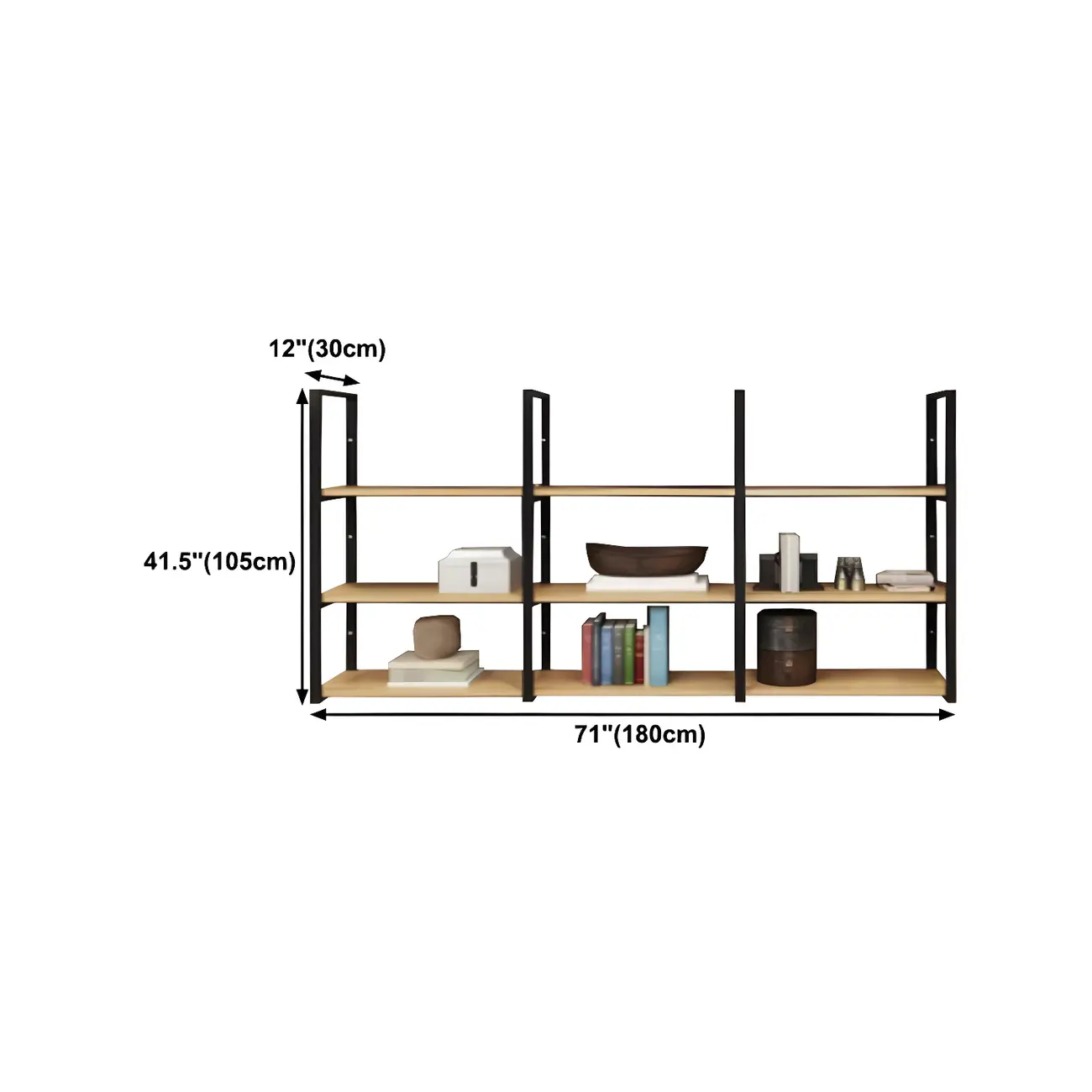 Industrial Wall-Mounted 3-Tier Wood Display Shelf