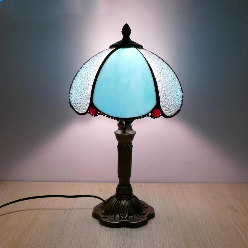 HULIANFU 2026  Mediterranean Style Restaurant Bar Cafe LED Vintage Desk Lamp Bedside Colorful Glass Table Lamps Nightstand Light Bedroom Lamp - Deanwangkt