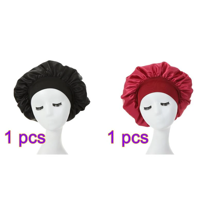 HULIANFU Women Night Sleep Hair Caps Silky Bonnet Satin Double Layer Adjust Head Cover Hat For Curly Springy Hair Styling Accessories - Deanwangkt
