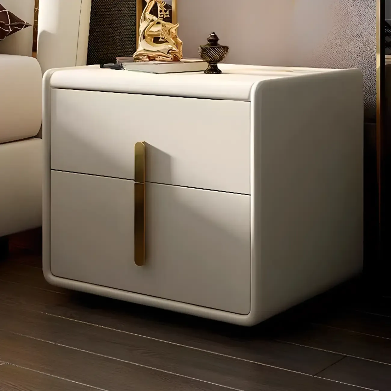 Modern Leather Top Wood 2-Drawer Nightstand