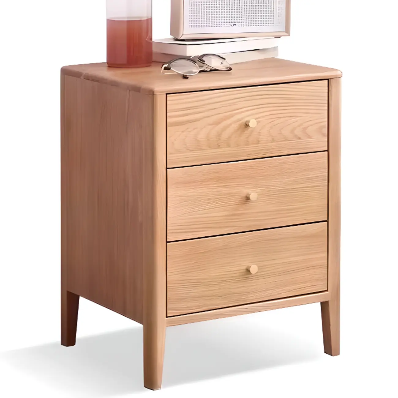 Narrow Modern Wooden Nightstand with 3 Drawers