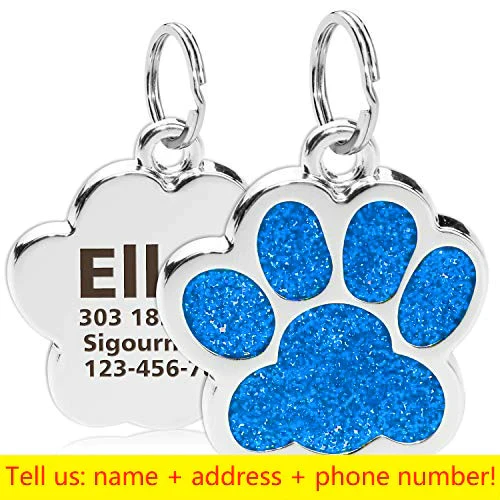 HULIANFU Personalized Dog Cat Tags Engraved Cat Dog Puppy Pet ID Name Collar Tag Pendant Pet Accessories Paw Glitter Pendant - Deanwangkt