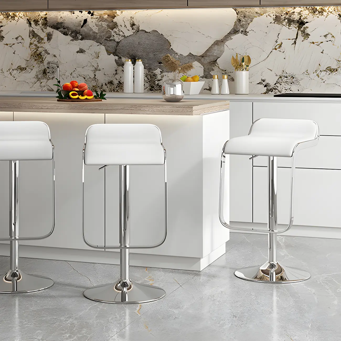 Leather Low Back Metal Adjustable Swivel Bar Stools