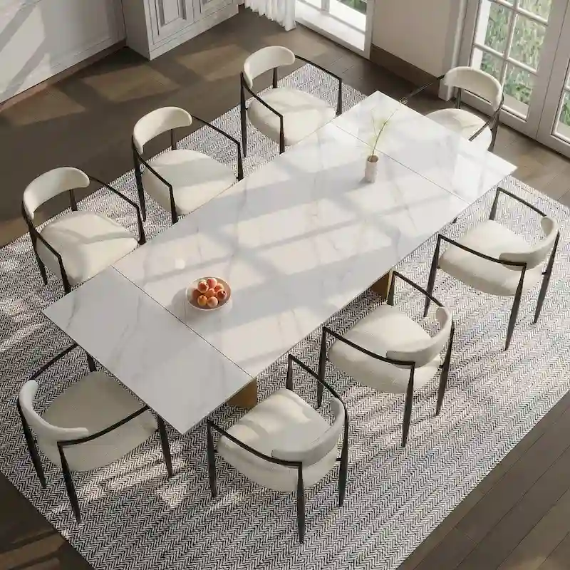 94.48 Inch Modern Minimalist 9 - Piece Extendable Sintered Stone Top Double Pedestal Dining Set
