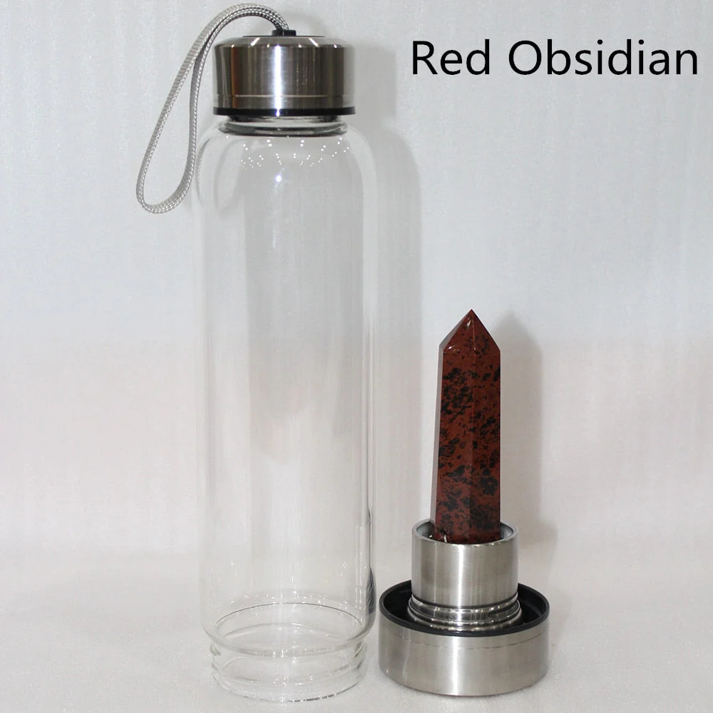 HULIANFU water bottle Drop Shipping Natural Crystal Point Healing Obelisk Wand Elixir Quartz Crystal Water Bottle To wand heals energy st - Deanwangkt