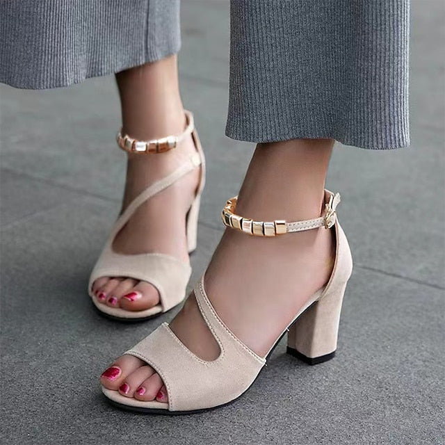 Women's Sandals Dress Shoes Block Heel Sandals Ankle Strap Sandals Party Office Daily Summer Block Heel Chunky Heel Peep Toe Elegant Classic Casual Suede Ankle Strap Solid Color Black Pink Army Green - Deanwangkt
