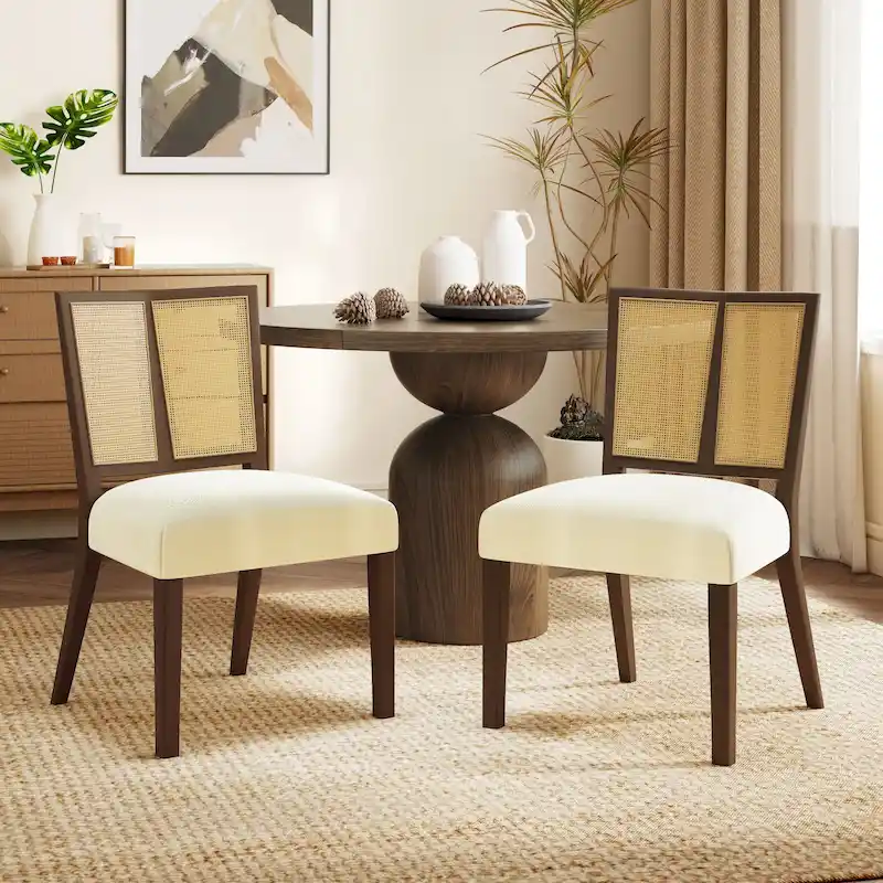'- Oliver Mid-Century Rattan Back Upholstered Dining Chair Set of 2