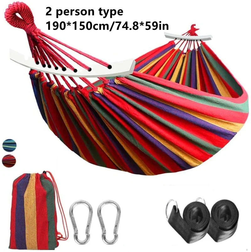 HULIANFU Outdoor Hammock Portable Garden Hammock Sports Home Travel Camping Swing Canvas Stripe Hang Bed Hammock Double Single People - Deanwangkt