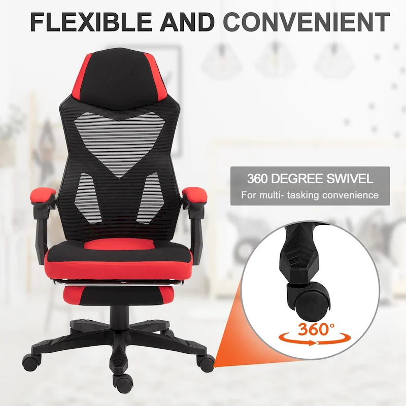 Vinsetto Home Office Chair Adjustable Height Recliner with Retractable Footrest, Mesh Back