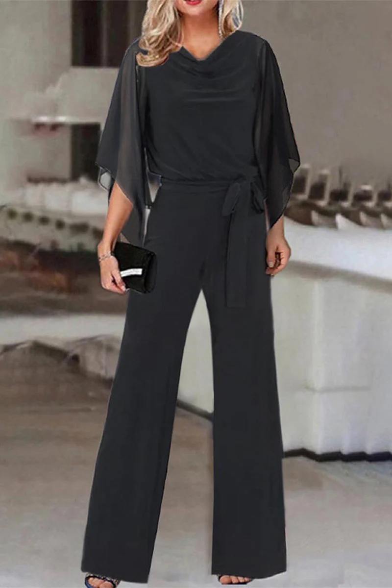 hulianfu Casual Solid Bandage Asymmetrical Collar Straight Jumpsuits(4 Colors) - Deanwangkt