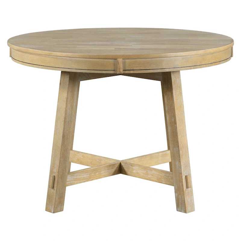 Farmhouse Round Extendable Dining Table with 16   Leaf Wood Kitchen Table