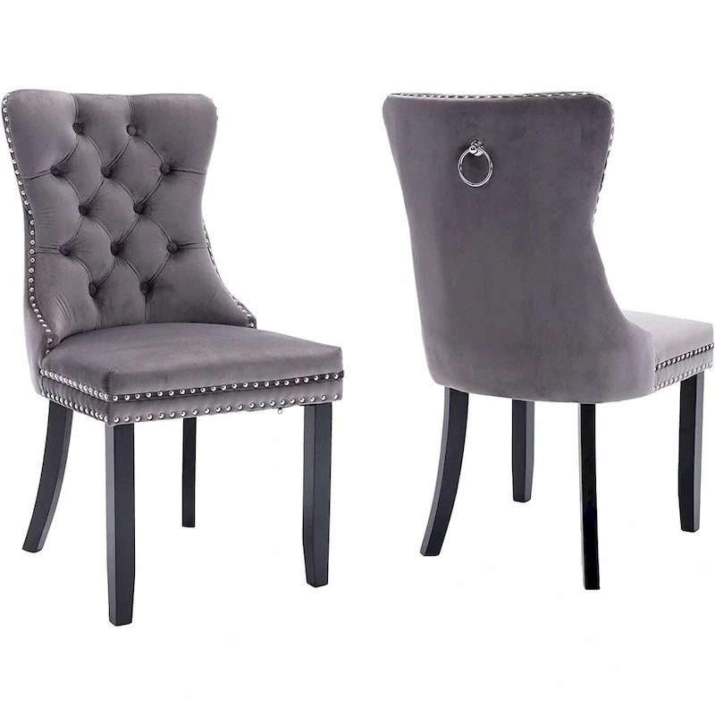 Dining Chairs Set of 2, Upholstered Accent Chair Button Tufted Armless Chair with Back Ring Pull and Nailhead Trim