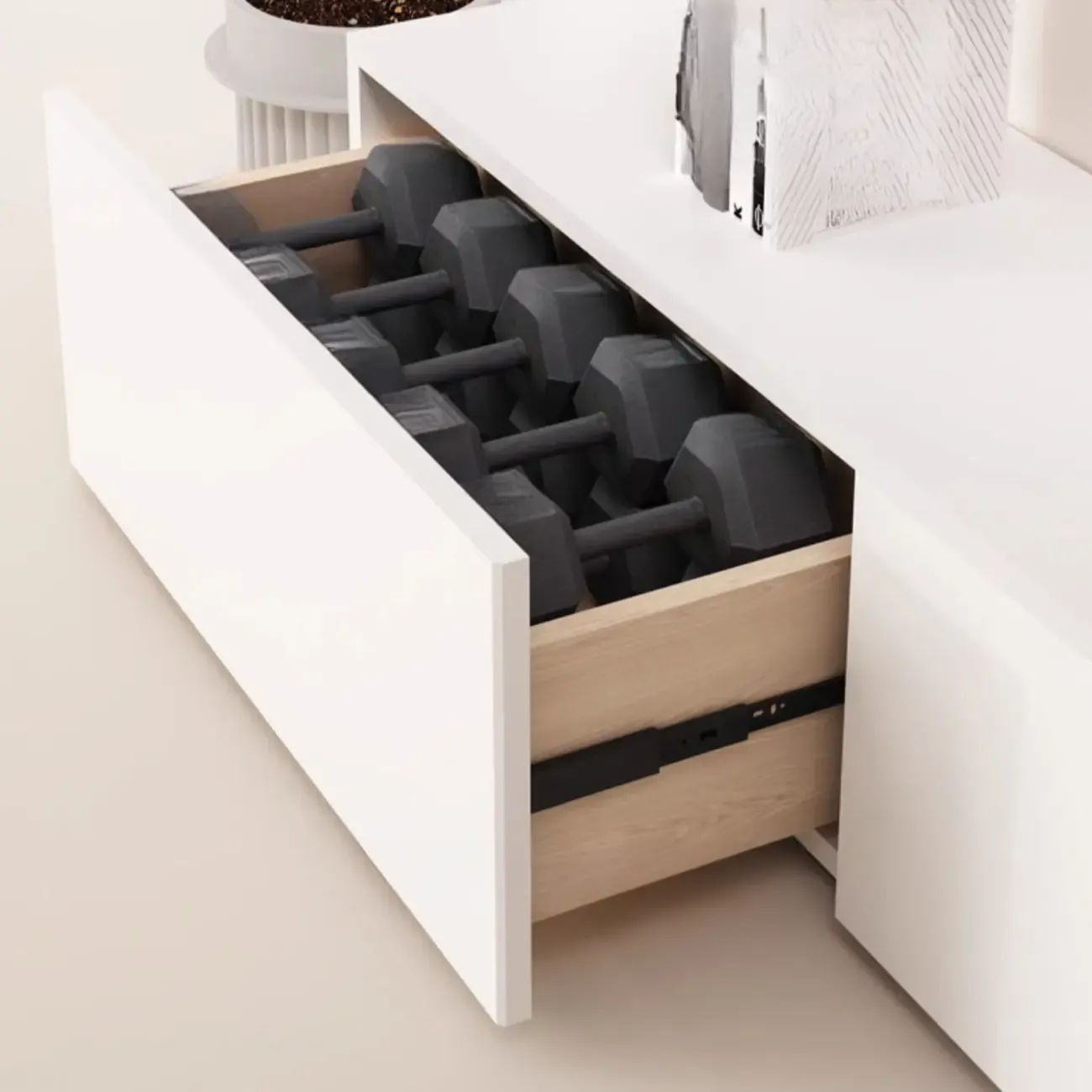 Modern White Wood TV Stand with Cable Management