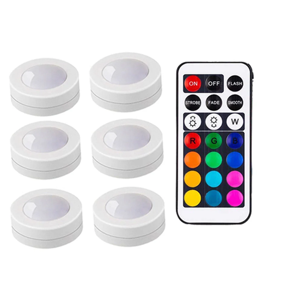 HULIANFU Wireless LED Under Cabinet Light Dimmable Touch Sensor RGB LED Puck Lights For Cupboard Wardrobe Stair Closet Hallway Night Lamp - Deanwangkt