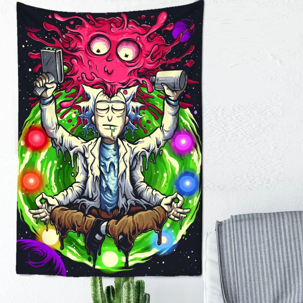 HULIANFU Psychedelic Meditator Tapestry Wall Hanging Cartoon Witchcraft Bohemian Style Mandala Kawaii Room Home Decor - Deanwangkt
