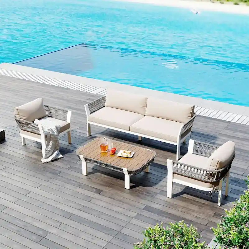 4-Piece Outdoor Patio Conversation Set with Coffee Table and Soft Cushions