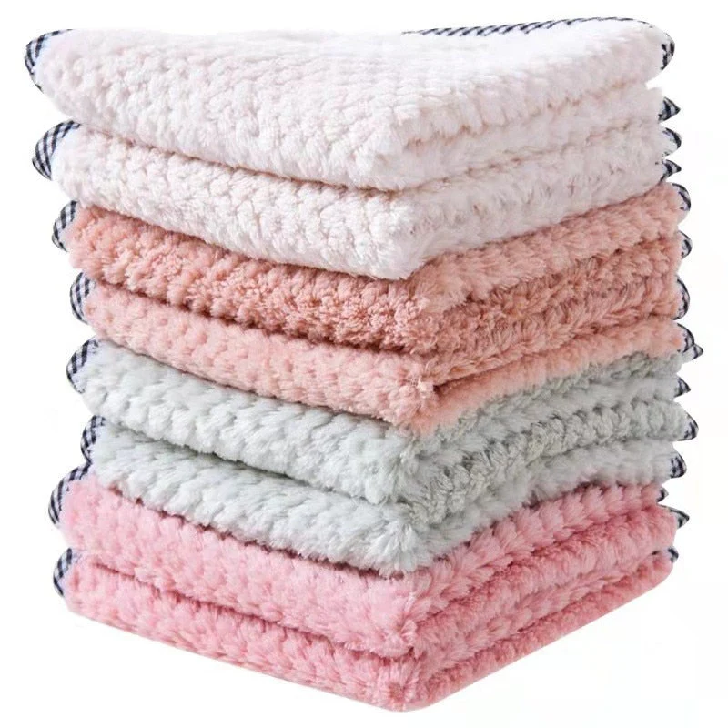 HULIANFU Super Absorbent Microfiber Kitchen Tableware Dish Cloth 25x25cm Household Cleaning Towel Kitchen Clean Rags Coral Velvet Towels - Deanwangkt