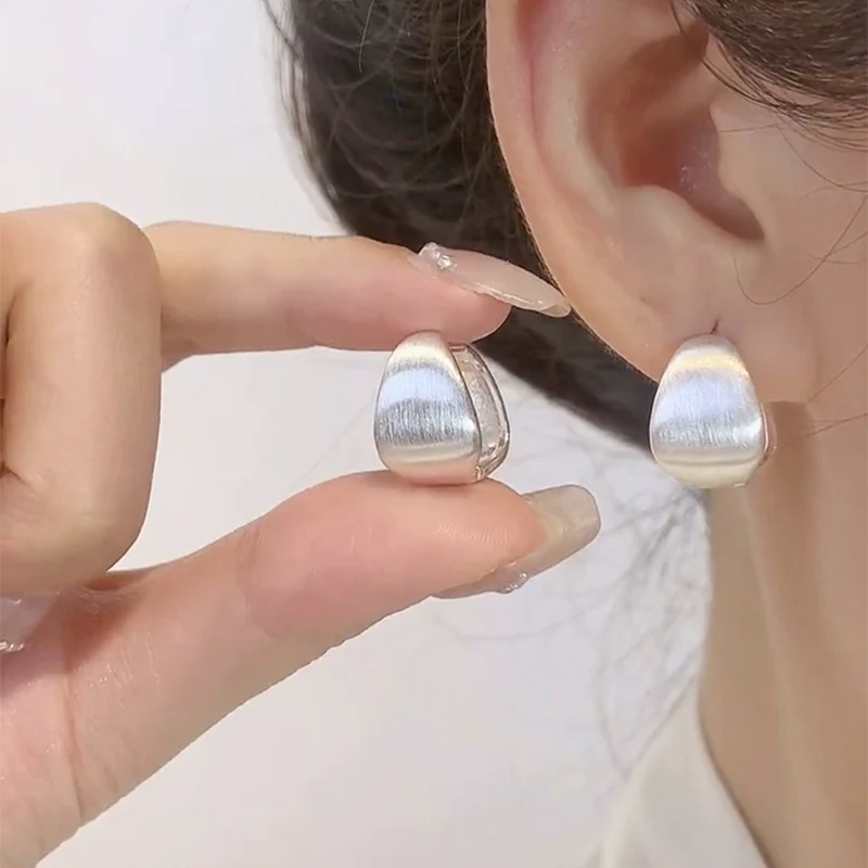 S925 silver needle silver white brushed curved square earrings commuting versatile temperament simple matte design earrings women - Deanwangkt