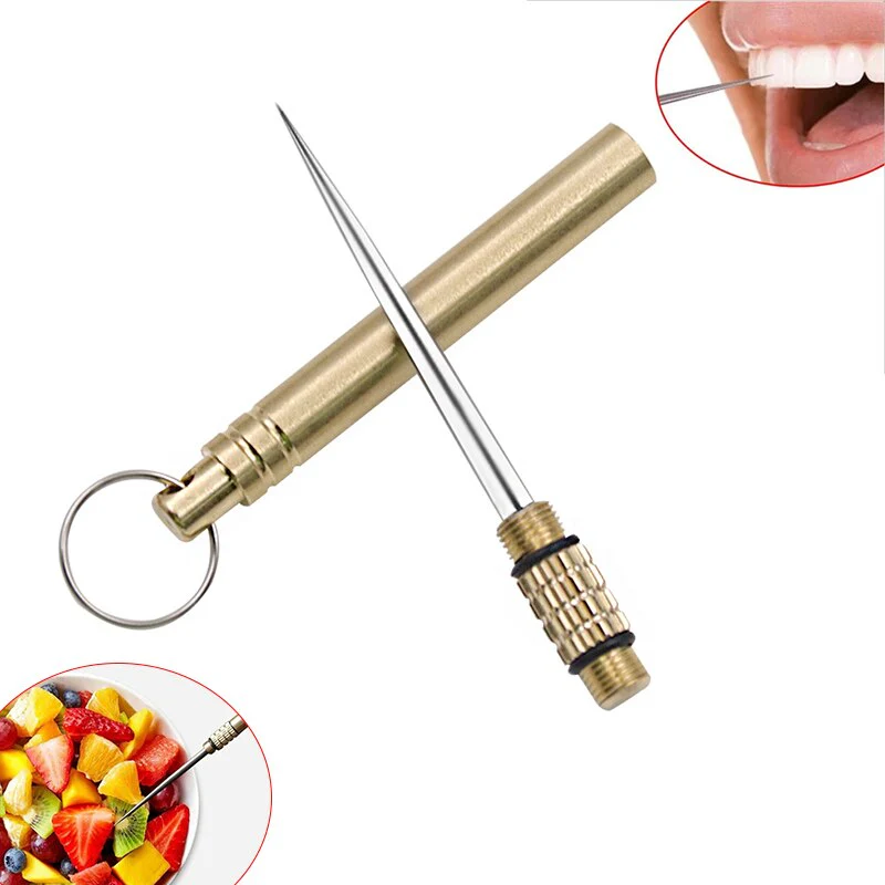 HULIANFU Titanium Outdoor Edc Portable Multifunctional Toothpick Bottle Fruit Fork Camping Tool Toothpick Tube Stronger Than Dental Floss - Deanwangkt