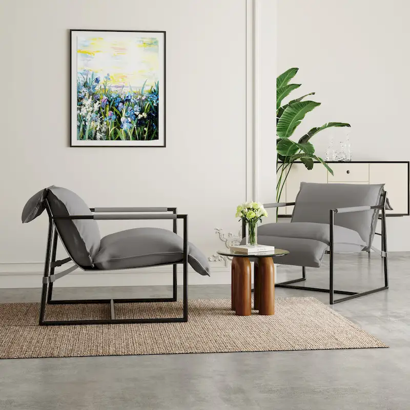 Fabric Accent Chair Metal Framed Sling Armchair Set of 2